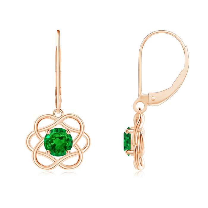 5mm AAAA Solitaire Emerald Intertwined Flower Dangle Earrings in Rose Gold 
