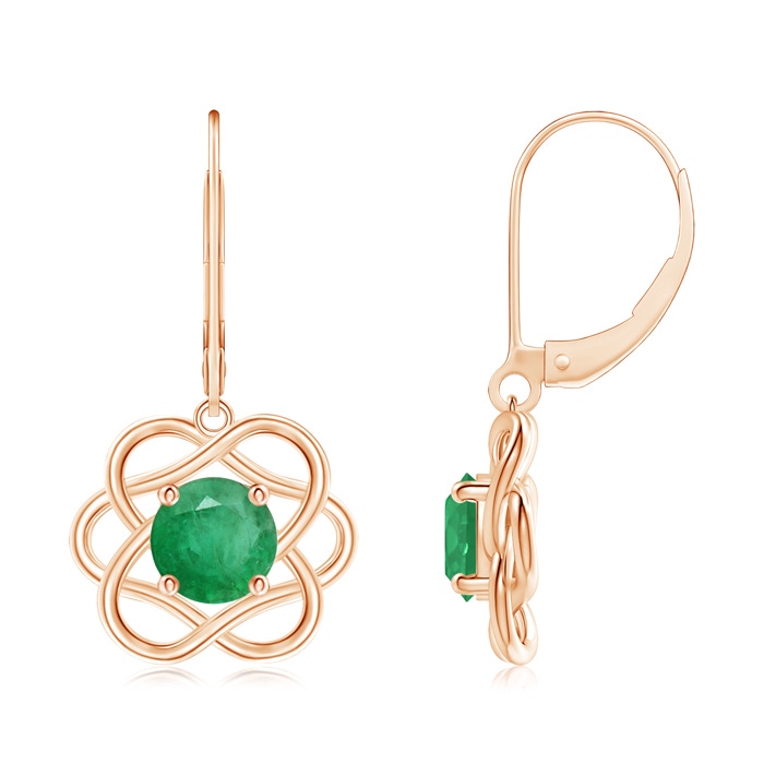 6mm A Solitaire Emerald Intertwined Flower Dangle Earrings in Rose Gold 