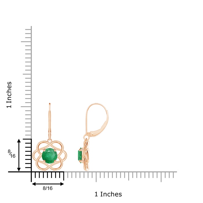 6mm A Solitaire Emerald Intertwined Flower Dangle Earrings in Rose Gold product image