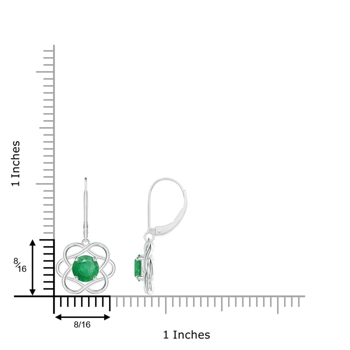 6mm A Solitaire Emerald Intertwined Flower Dangle Earrings in White Gold product image