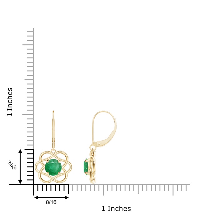 6mm A Solitaire Emerald Intertwined Flower Dangle Earrings in Yellow Gold product image