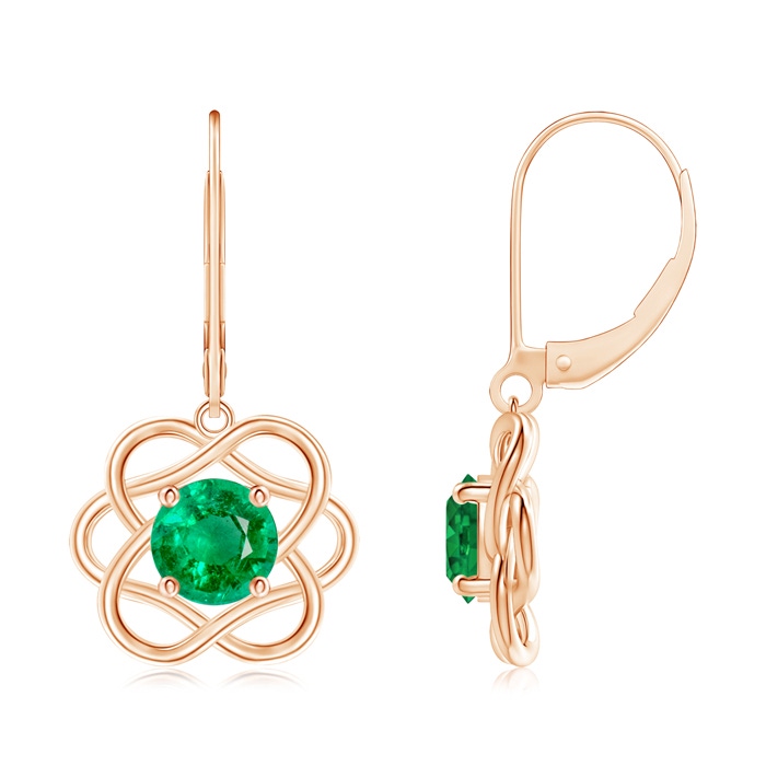 6mm AAA Solitaire Emerald Intertwined Flower Dangle Earrings in Rose Gold 