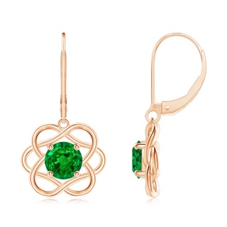 6mm Lab-Grown Solitaire Emerald Intertwined Flower Dangle Earrings in Rose Gold