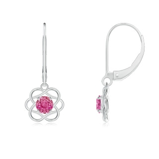 4mm AAA Solitaire Pink Sapphire Intertwined Flower Dangle Earrings in White Gold