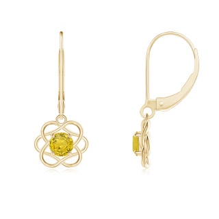 4mm AAA Solitaire Yellow Sapphire Intertwined Flower Dangle Earrings in Yellow Gold