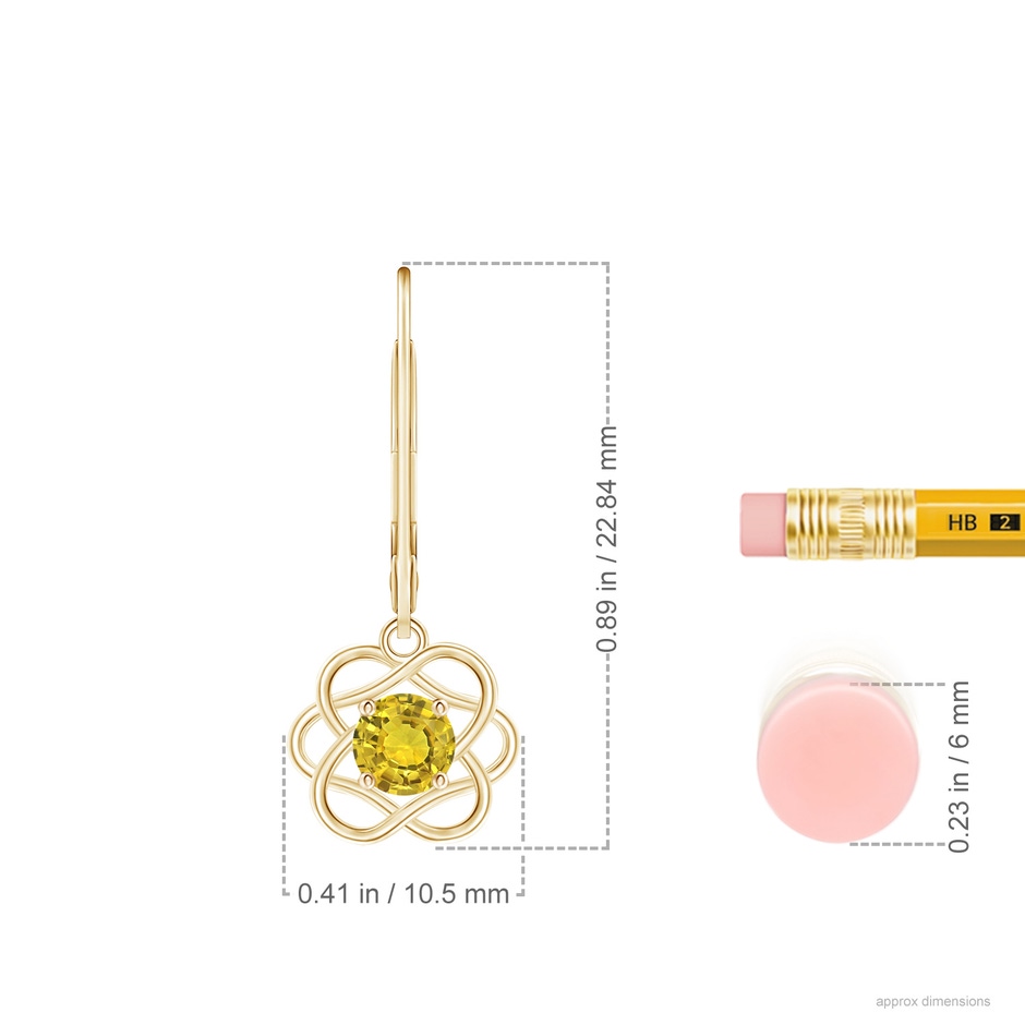 4mm AAAA Solitaire Yellow Sapphire Intertwined Flower Dangle Earrings in Yellow Gold ruler