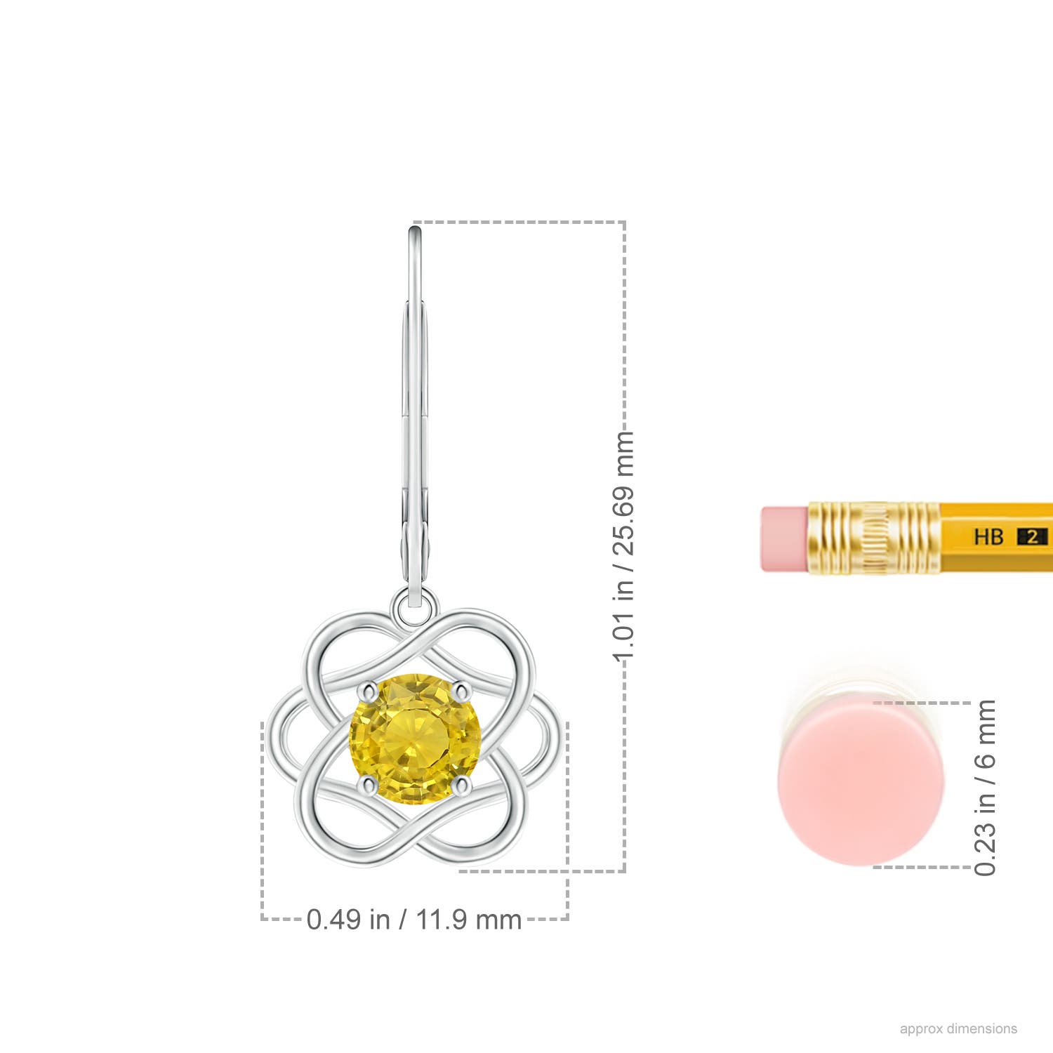 5mm AAA Solitaire Yellow Sapphire Intertwined Flower Dangle Earrings in 18CT White Gold - ruler