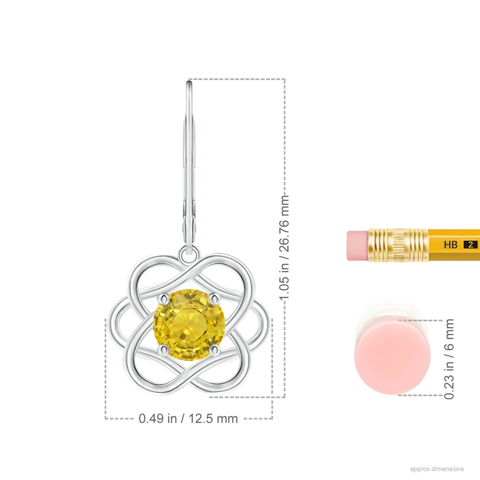 6mm AAA Solitaire Yellow Sapphire Intertwined Flower Dangle Earrings in P950 Platinum ruler