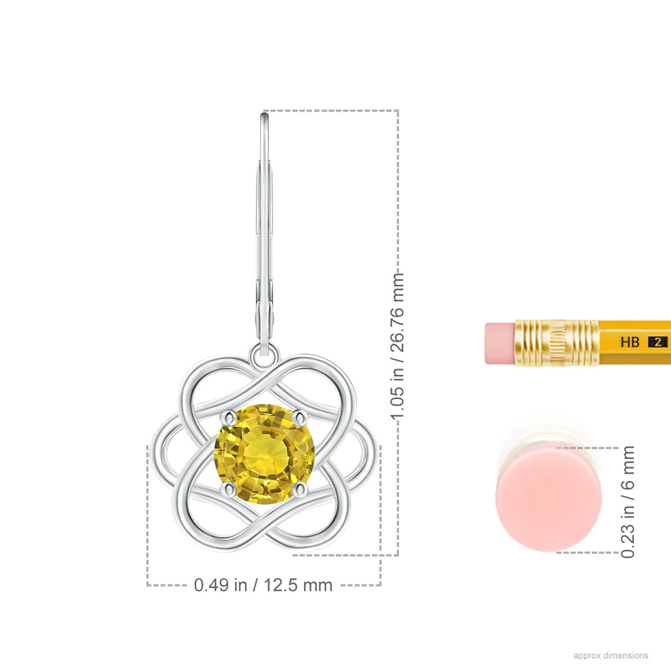 6mm AAAA Solitaire Yellow Sapphire Intertwined Flower Dangle Earrings in P950 Platinum ruler