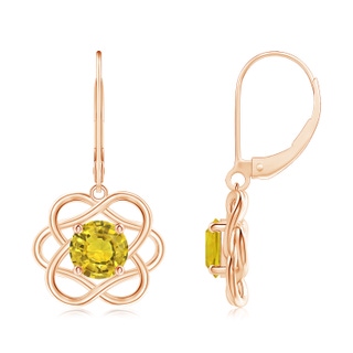 6mm AAAA Solitaire Yellow Sapphire Intertwined Flower Dangle Earrings in Rose Gold