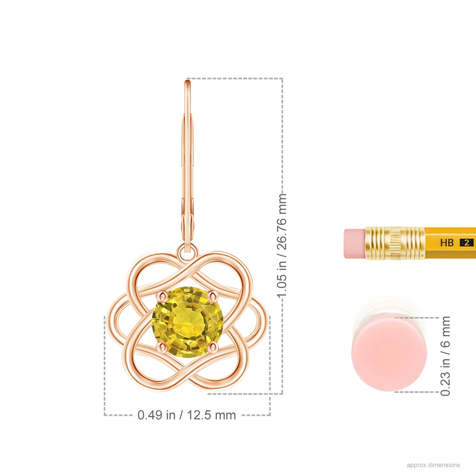 6mm AAAA Solitaire Yellow Sapphire Intertwined Flower Dangle Earrings in Rose Gold ruler