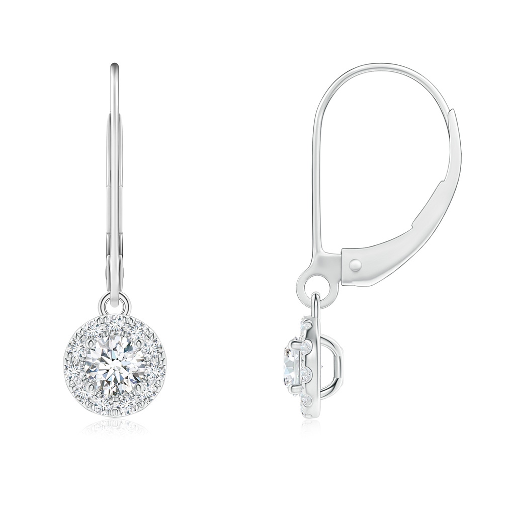 3.5mm GVS2 Round Diamond Leverback Halo Dangle Earrings in 10K White Gold