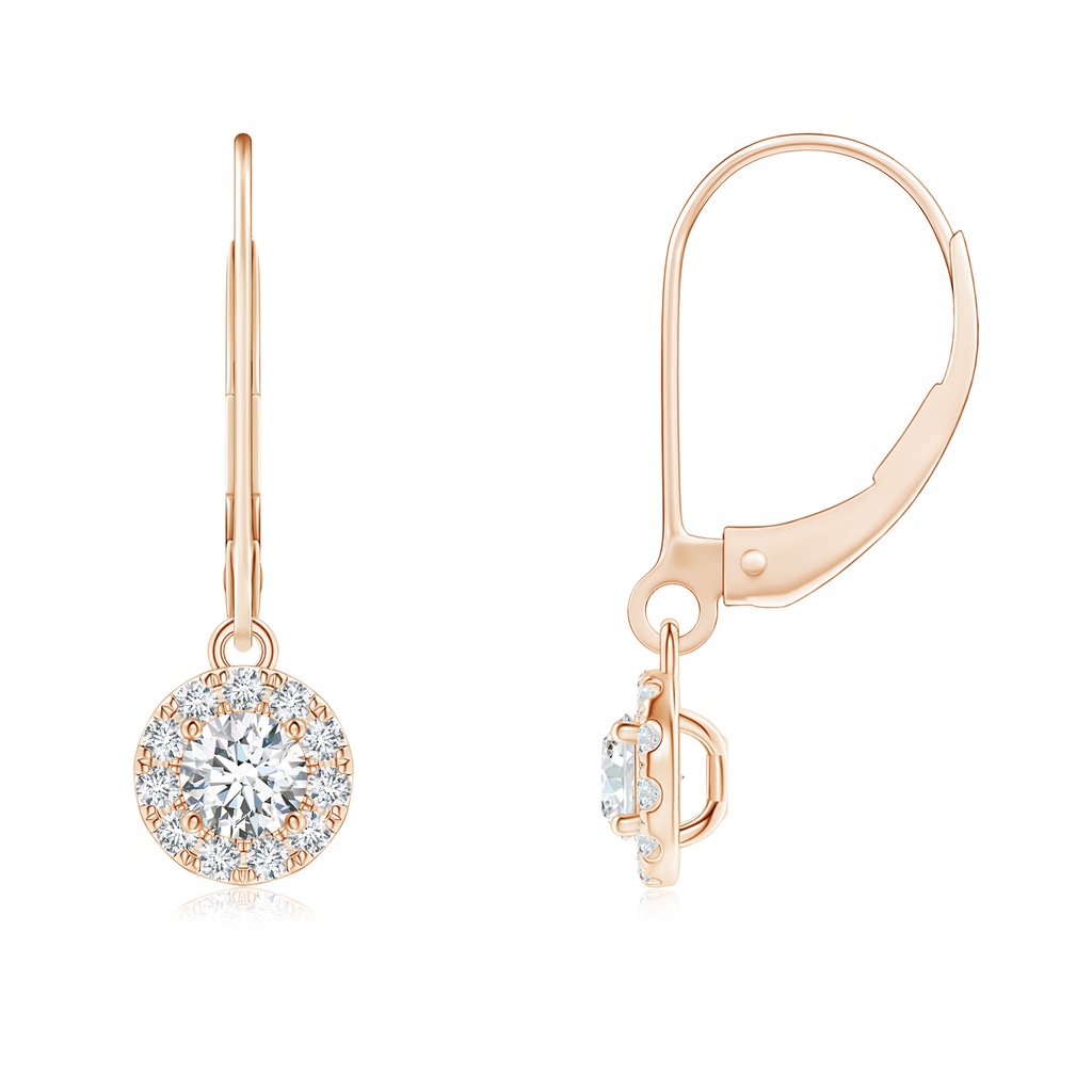 3.5mm GVS2 Round Diamond Leverback Halo Dangle Earrings in Rose Gold
