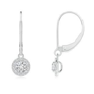 3.5mm HSI2 Round Diamond Leverback Halo Dangle Earrings in White Gold