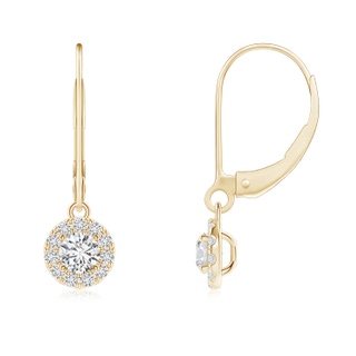 3.5mm HSI2 Round Diamond Leverback Halo Dangle Earrings in Yellow Gold