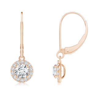 4.5mm GVS2 Round Diamond Leverback Halo Dangle Earrings in Rose Gold