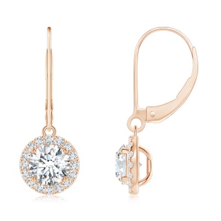 5.5mm GVS2 Round Diamond Leverback Halo Dangle Earrings in Rose Gold