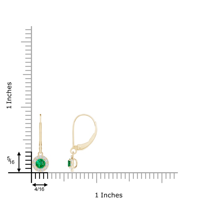 3.5mm AAA Round Emerald Leverback Halo Dangle Earrings in Yellow Gold product image