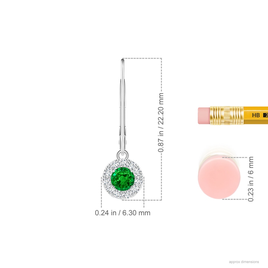 3.5mm AAAA Round Emerald Leverback Halo Dangle Earrings in P950 Platinum ruler