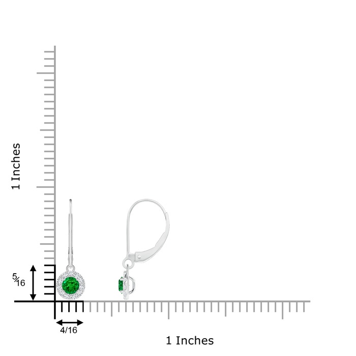3.5mm AAAA Round Emerald Leverback Halo Dangle Earrings in White Gold Product Image