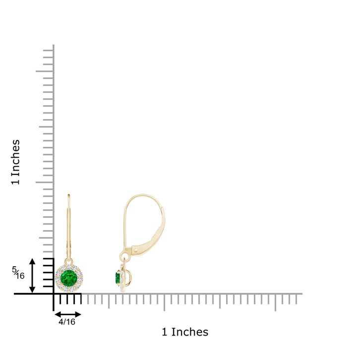 3.5mm AAAA Round Emerald Leverback Halo Dangle Earrings in Yellow Gold product image