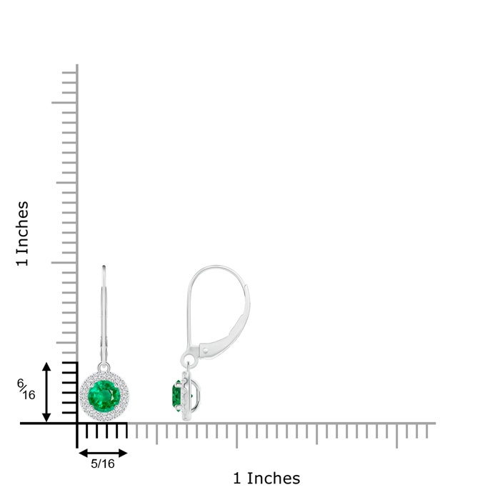 4.5mm AAA Round Emerald Leverback Halo Dangle Earrings in White Gold product image