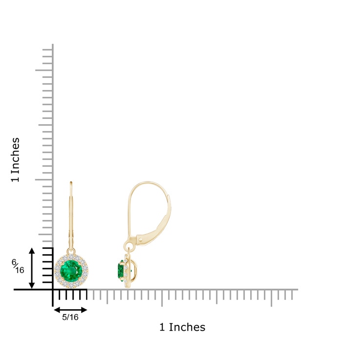 4.5mm AAA Round Emerald Leverback Halo Dangle Earrings in Yellow Gold product image