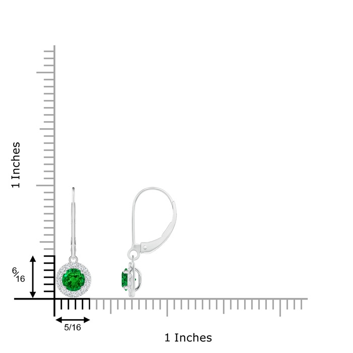 4.5mm AAAA Round Emerald Leverback Halo Dangle Earrings in White Gold product image