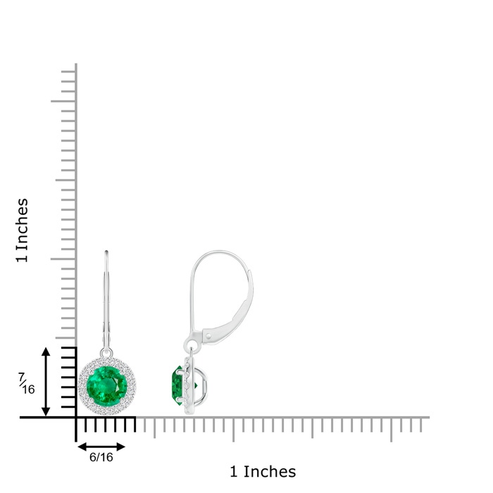 5.5mm AAA Round Emerald Leverback Halo Dangle Earrings in White Gold product image