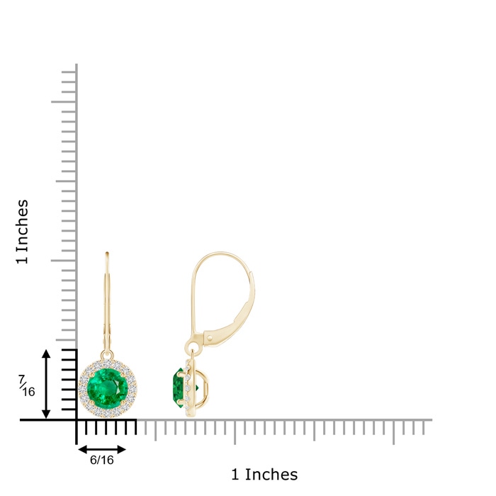 5.5mm AAA Round Emerald Leverback Halo Dangle Earrings in Yellow Gold Product Image