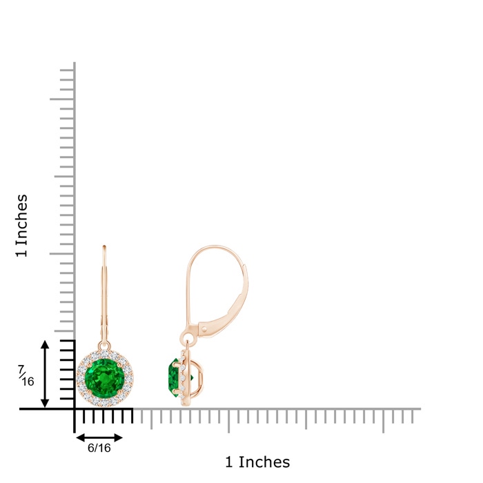 5.5mm AAAA Round Emerald Leverback Halo Dangle Earrings in Rose Gold product image