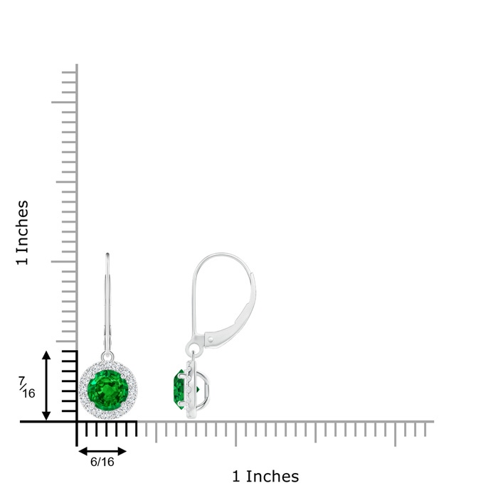 5.5mm AAAA Round Emerald Leverback Halo Dangle Earrings in White Gold product image