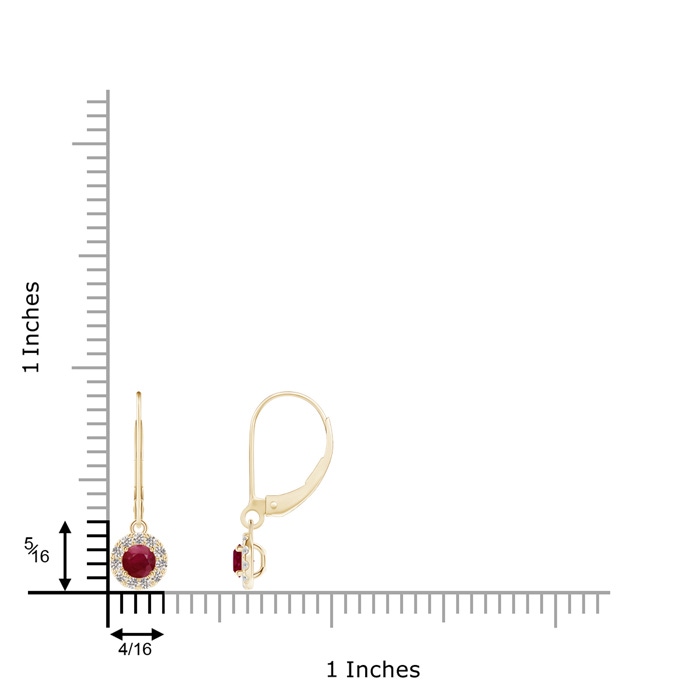 3.5mm A Round Ruby Leverback Halo Dangle Earrings in Yellow Gold product image