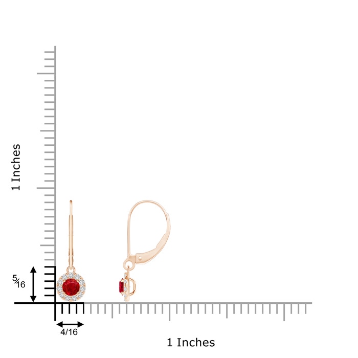 3.5mm AAA Round Ruby Leverback Halo Dangle Earrings in Rose Gold product image