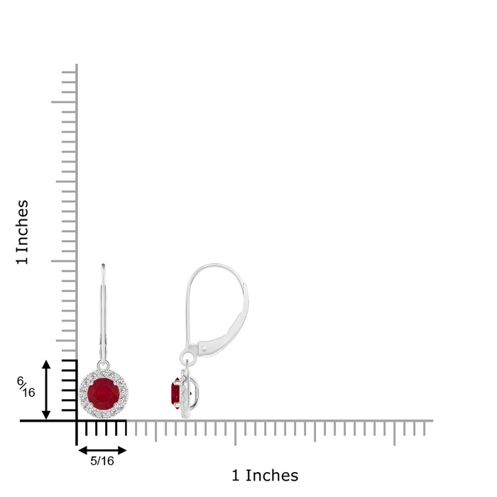 4.5mm AA Round Ruby Leverback Halo Dangle Earrings in White Gold product image