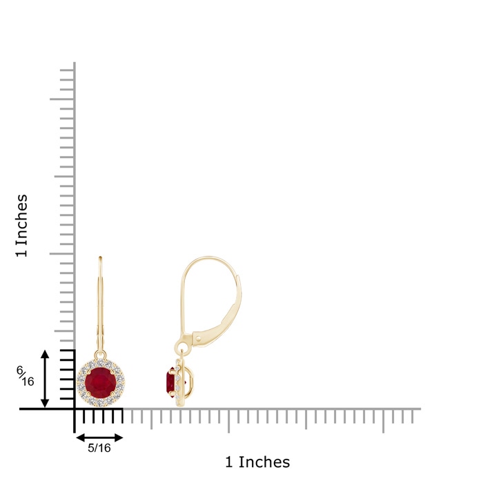 4.5mm AA Round Ruby Leverback Halo Dangle Earrings in Yellow Gold product image