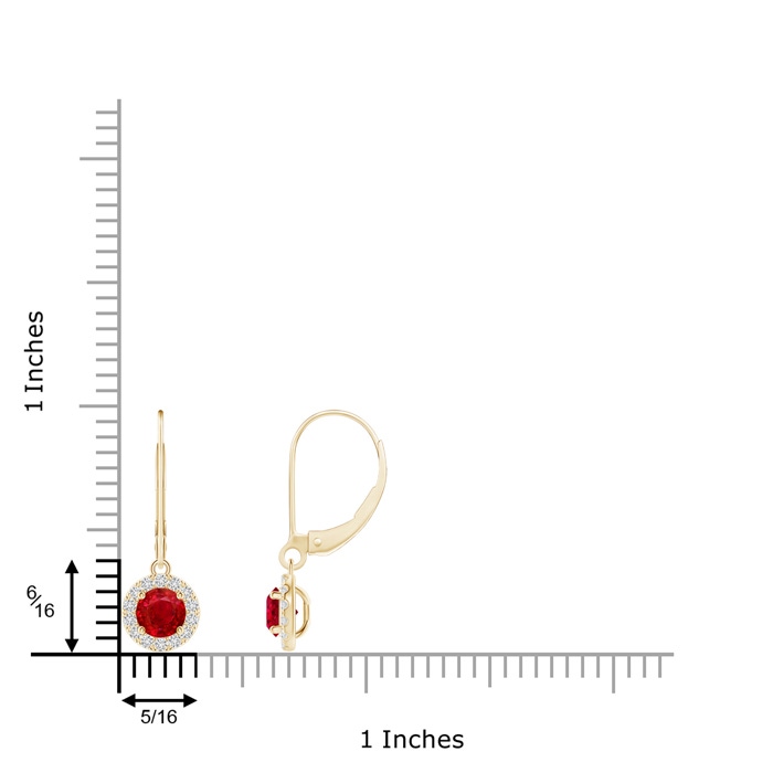 4.5mm AAA Round Ruby Leverback Halo Dangle Earrings in Yellow Gold Product Image