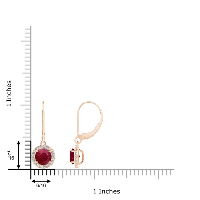 5.5mm A Round Ruby Leverback Halo Dangle Earrings in Rose Gold product image