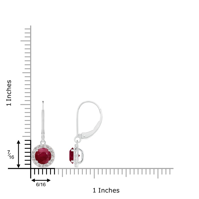 5.5mm A Round Ruby Leverback Halo Dangle Earrings in White Gold product image