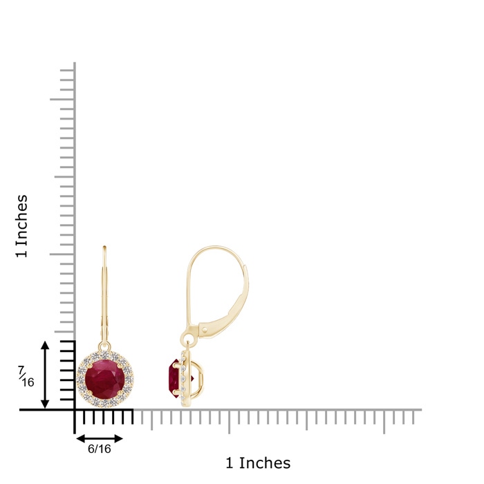 5.5mm A Round Ruby Leverback Halo Dangle Earrings in Yellow Gold product image