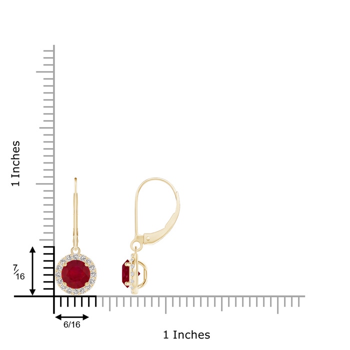 5.5mm AA Round Ruby Leverback Halo Dangle Earrings in Yellow Gold product image