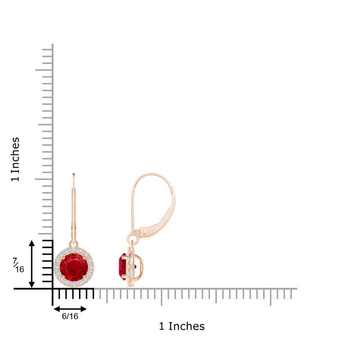 5.5mm AAA Round Ruby Leverback Halo Dangle Earrings in Rose Gold product image