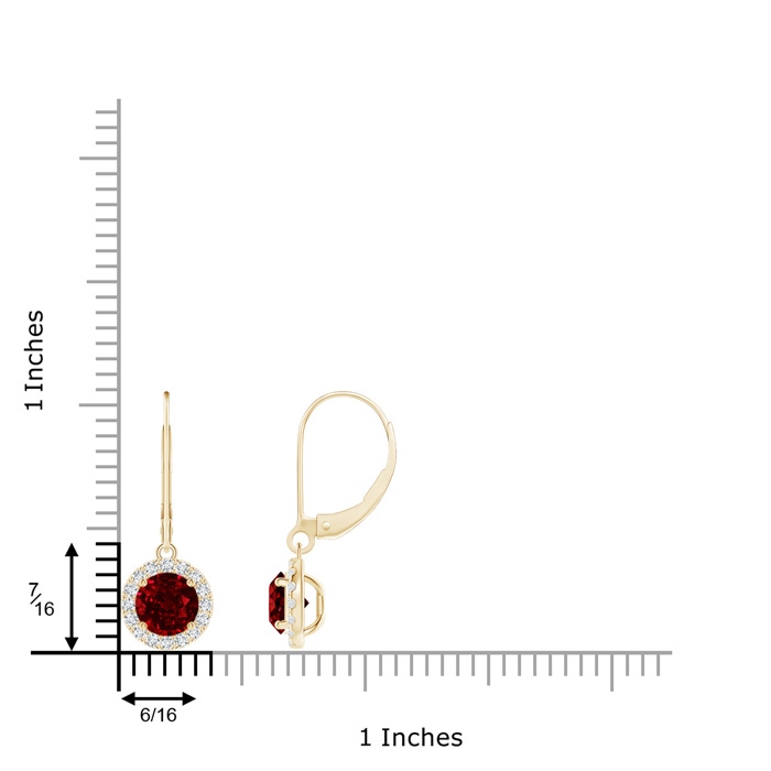 5.5mm AAAA Round Ruby Leverback Halo Dangle Earrings in Yellow Gold product image