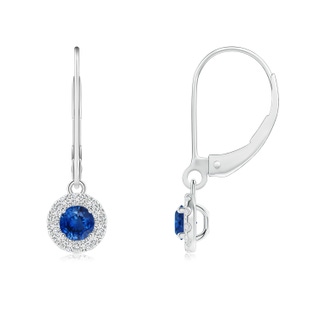 3.5mm AAA Round Blue Sapphire Leverback Halo Dangle Earrings in P950 Platinum