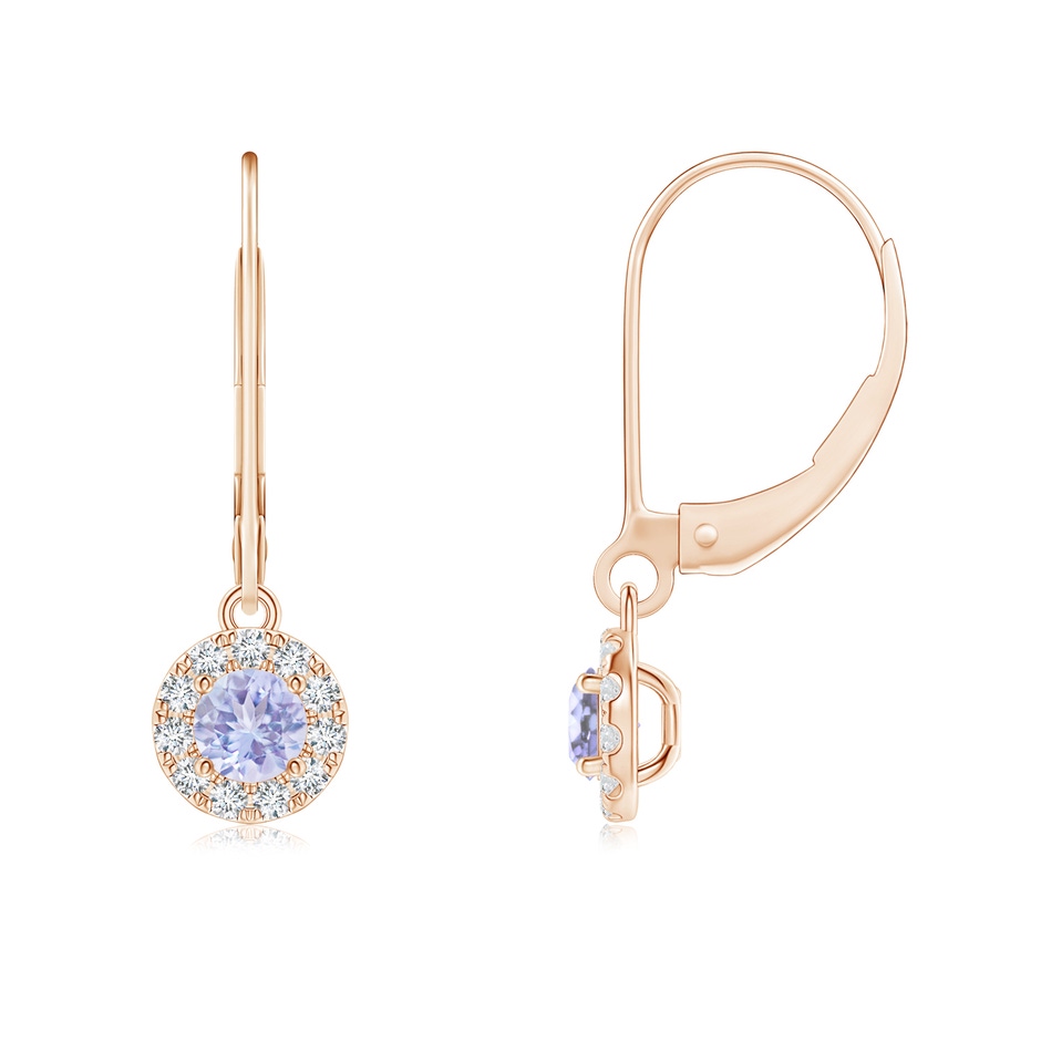 4mm A Round Tanzanite Leverback Halo Dangle Earrings in Rose Gold 