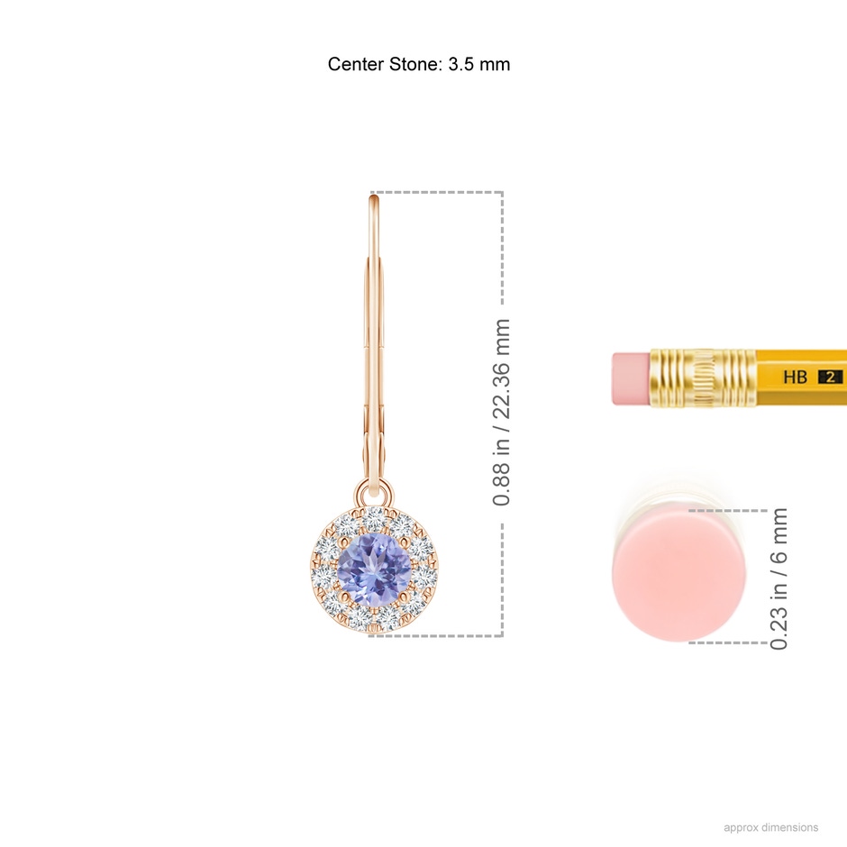 4mm AA Round Tanzanite Leverback Halo Dangle Earrings in Rose Gold product image