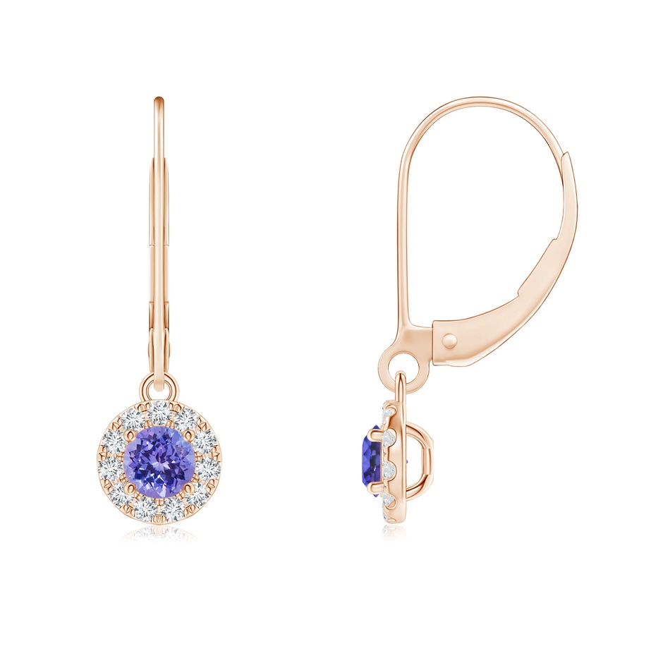 4mm AAA Round Tanzanite Leverback Halo Dangle Earrings in Rose Gold 