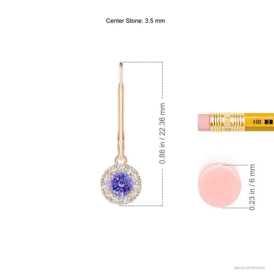 4mm AAA Round Tanzanite Leverback Halo Dangle Earrings in Rose Gold product image