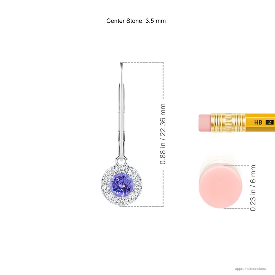 4mm AAA Round Tanzanite Leverback Halo Dangle Earrings in White Gold product image