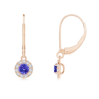 4mm AAAA Round Tanzanite Leverback Halo Dangle Earrings in Rose Gold